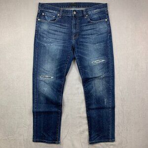 Uniqlo Men Pants 35 Blue Distressed Jeans Tapered Ripped Faded Medium Wash 35x29